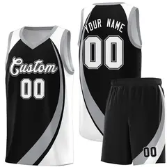 Black Gray-White Color Block Team Basketball Jersey 1