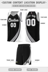 Black Gray-White Color Block Team Basketball Jersey 2