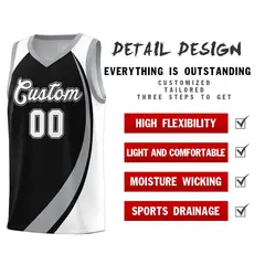 Black Gray-White Color Block Team Basketball Jersey 4