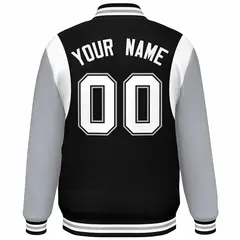 Black Gray-White Color Block Varsity Bomber Baseball Jacket 4