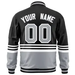 Black Gray-White Color Block Varsity Full-Zip Letterman Bomber Jacket 4