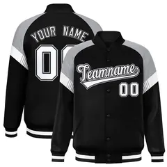 Black Gray-White Color Block Varsity Letterman Jacket 1