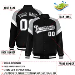 Black Gray-White Color Block Varsity Letterman Jacket 2