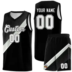 Black Gray White Diagonal Stripes Color Block Basketball Jersey 1