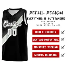 Black Gray White Diagonal Stripes Color Block Basketball Jersey 2
