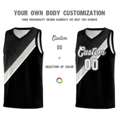 Black Gray White Diagonal Stripes Color Block Basketball Jersey 3