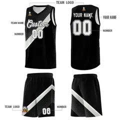 Black Gray White Diagonal Stripes Color Block Basketball Jersey 5