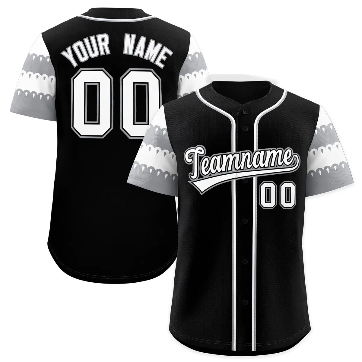 Black Gray White Flag Lace Sleeve Baseball Jersey