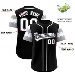 Black Gray White Flag Lace Sleeve Baseball Jersey 2