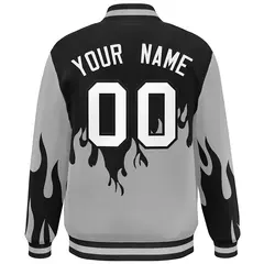 Black Gray-White Flame Graffiti Varsity Bomber Jacket 4