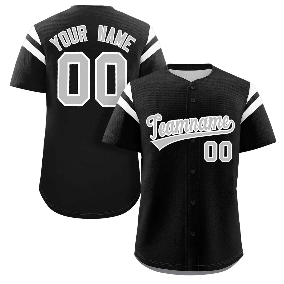 Black Gray-White Full Button Classic Baseball Jersey