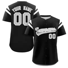 Black Gray-White Full Button Classic Baseball Jersey 1