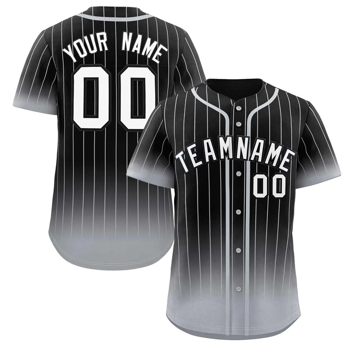 Black Gray-White Gradient Stripe Fashion Baseball Jersey