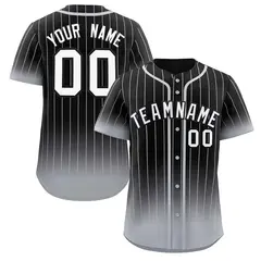 Black Gray-White Gradient Stripe Fashion Baseball Jersey