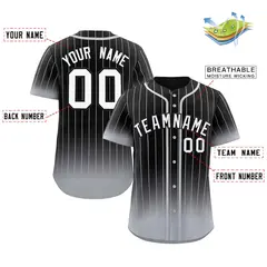 Black Gray-White Gradient Stripe Fashion Baseball Jersey 2