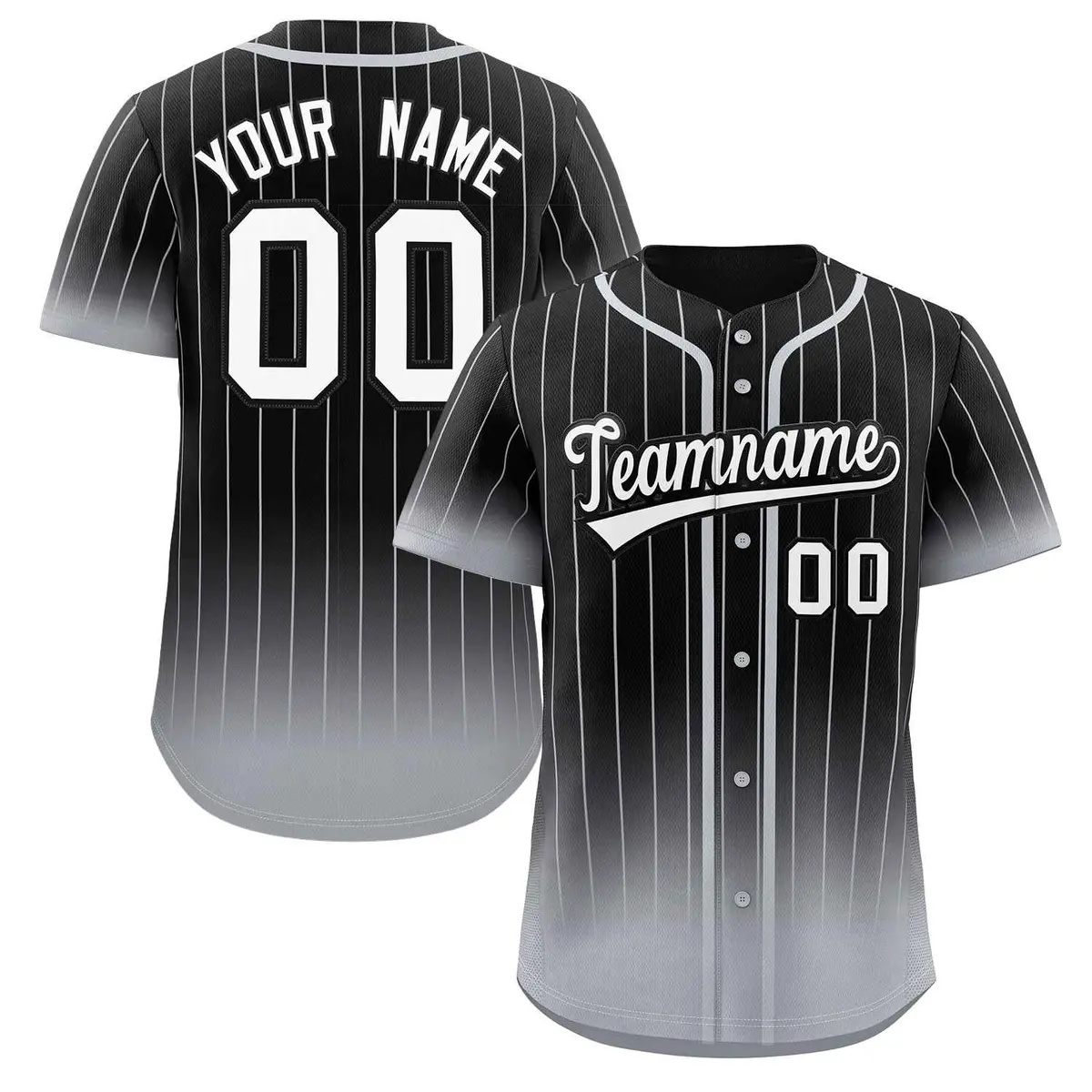 Black Gray-White Gradient Stripe Fashion Baseball Jersey