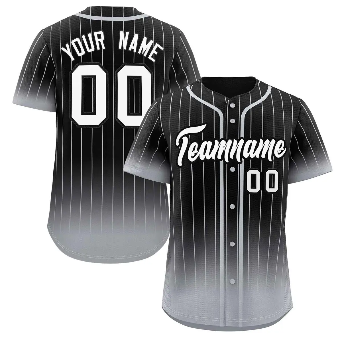 Black Gray-White Gradient Stripe Fashion Baseball Jersey