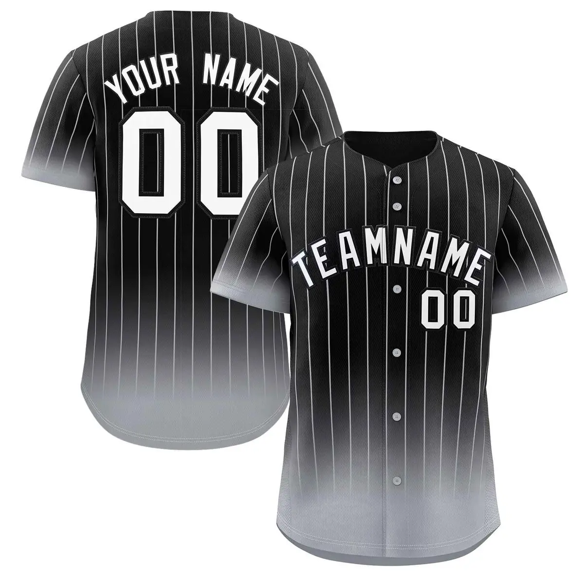 Black Gray-White Gradient Stripe Fashion Baseball Jersey