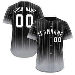 Black Gray-White Gradient Stripe Fashion Baseball Jersey