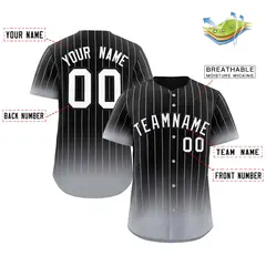 Black Gray-White Gradient Stripe Fashion Baseball Jersey 2