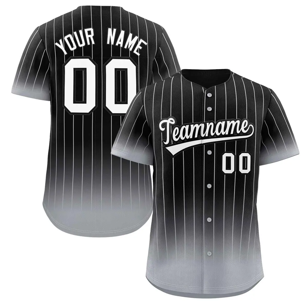 Black Gray-White Gradient Stripe Fashion Baseball Jersey