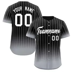 Black Gray-White Gradient Stripe Fashion Baseball Jersey