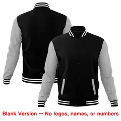 Black Gray White Raglan Full-Snap Letterman Cotton Jacket 6