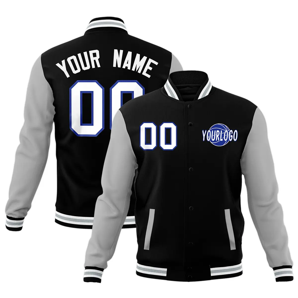 Black Gray White Raglan Sleeve Cotton Letterman Jacket