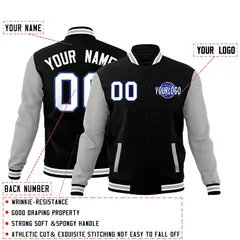 Black Gray White Raglan Sleeve Cotton Letterman Jacket 2