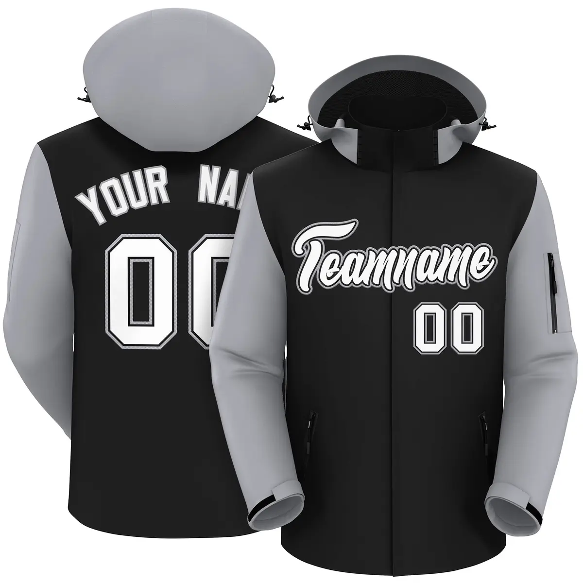 Black Gray-White Raglan Sleeves Waterproof Jacket