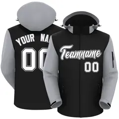 Black Gray-White Raglan Sleeves Waterproof Jacket 1