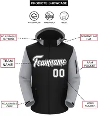 Black Gray-White Raglan Sleeves Waterproof Jacket 2