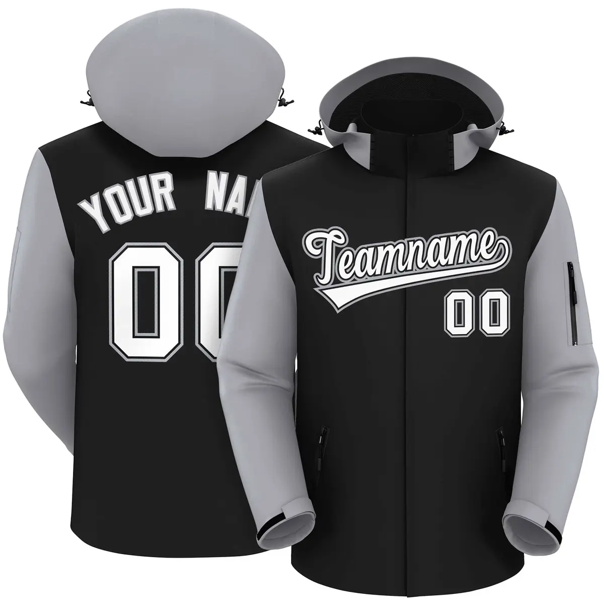 Black Gray-White Raglan Sleeves Waterproof Jacket