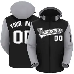 Black Gray-White Raglan Sleeves Waterproof Jacket 1