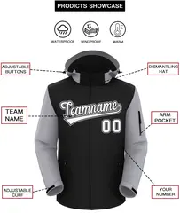 Black Gray-White Raglan Sleeves Waterproof Jacket 2