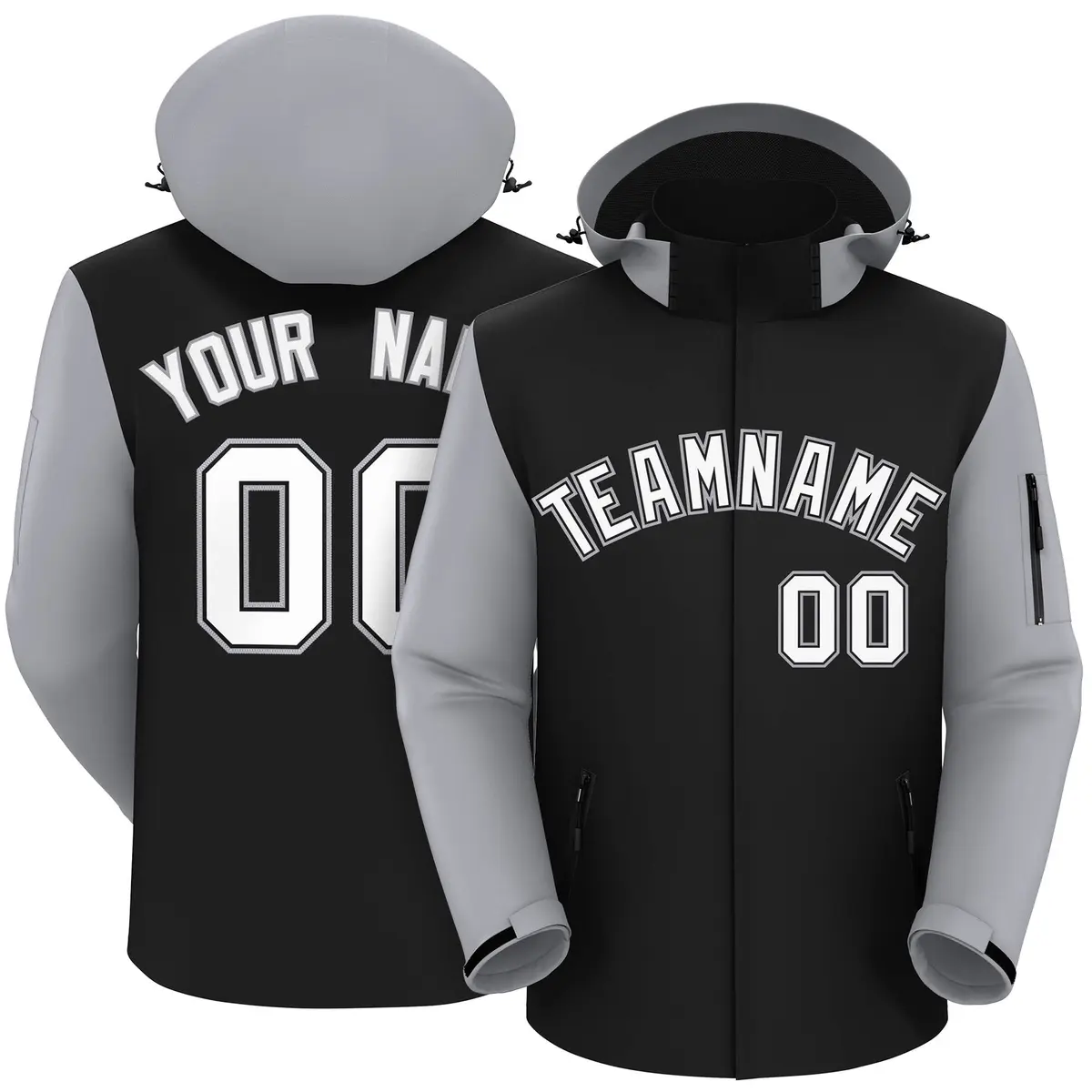 Black Gray-White Raglan Sleeves Waterproof Jacket