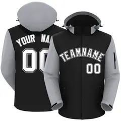 Black Gray-White Raglan Sleeves Waterproof Jacket 1