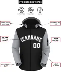 Black Gray-White Raglan Sleeves Waterproof Jacket 2