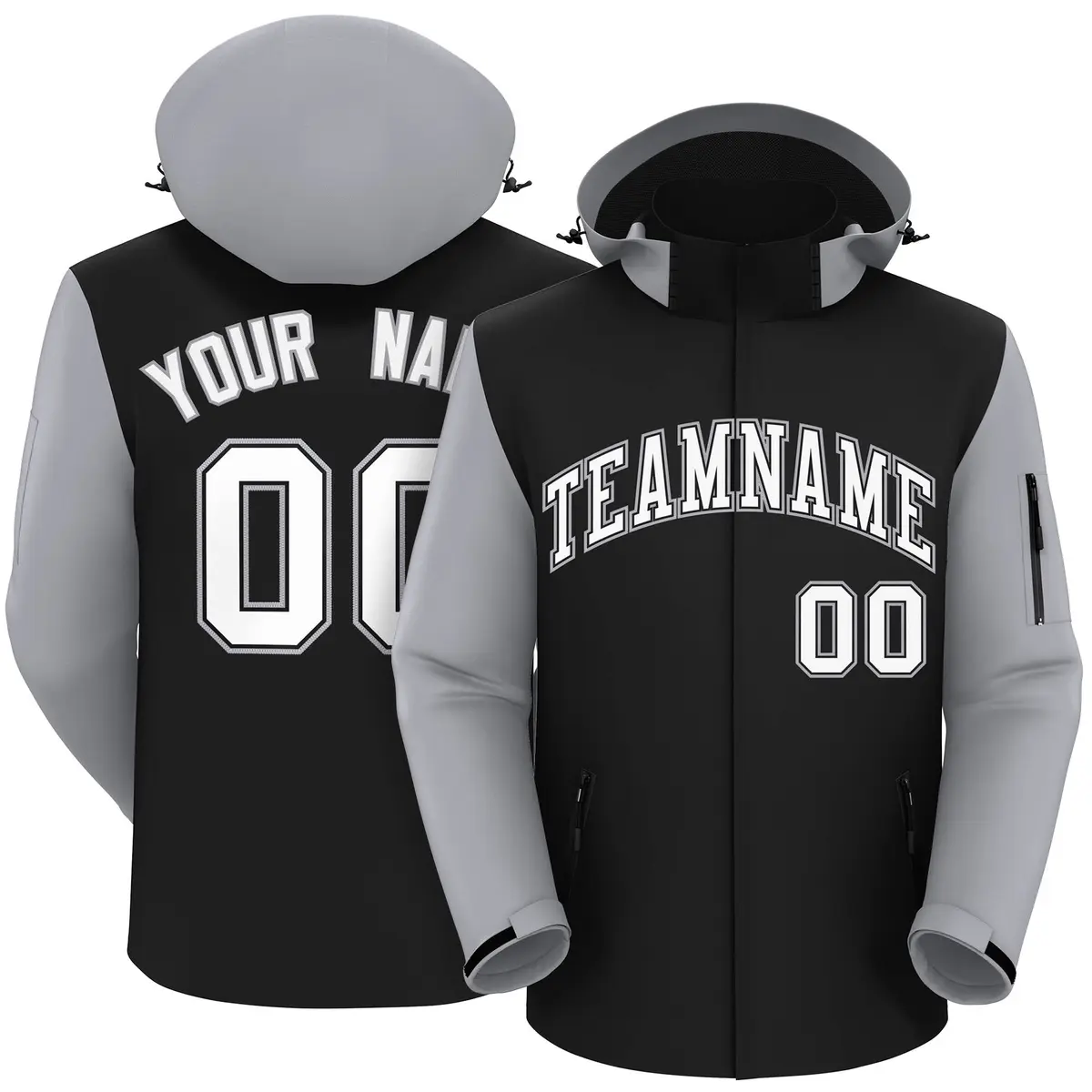 Black Gray-White Raglan Sleeves Waterproof Jacket