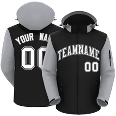 Black Gray-White Raglan Sleeves Waterproof Jacket 1