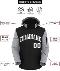 Black Gray-White Raglan Sleeves Waterproof Jacket 2