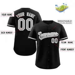Black Gray-White Solid Classic Authentic Baseball Jersey 2