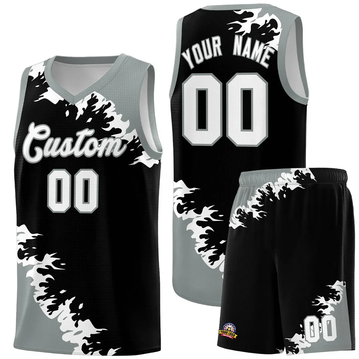 Black Gray-White Sparkle Pattern Basketball Kits