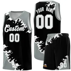 Black Gray-White Sparkle Pattern Basketball Kits