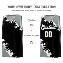 Black Gray-White Sparkle Pattern Basketball Kits 3