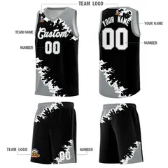 Black Gray-White Sparkle Pattern Basketball Kits 5
