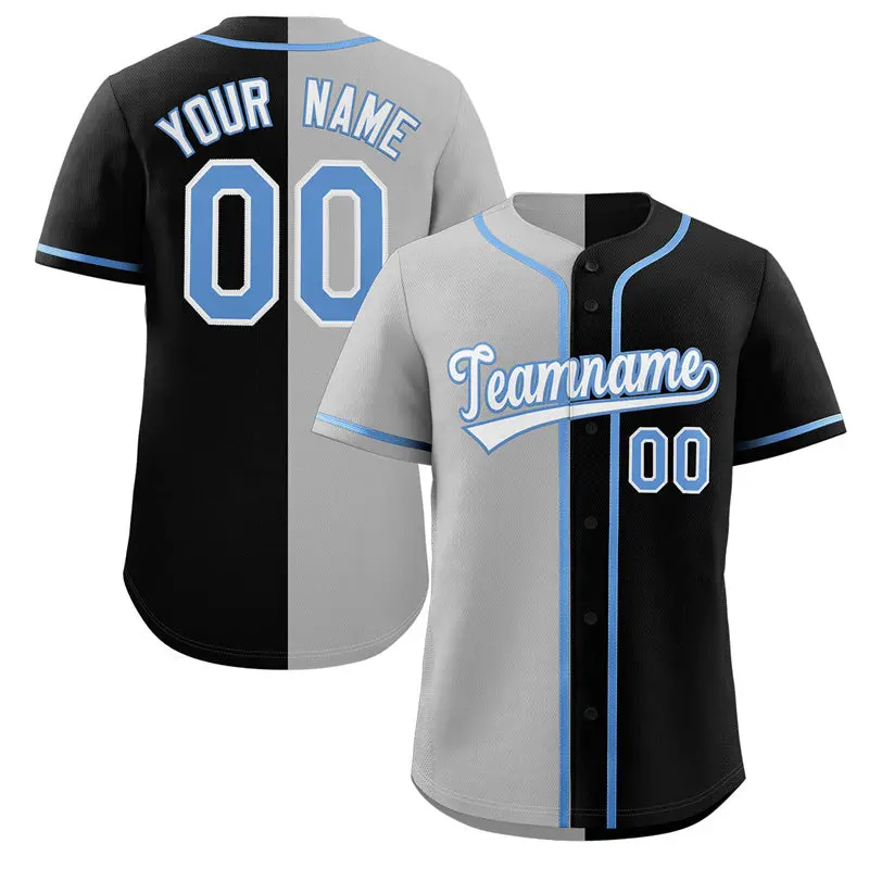 Black Gray-White Split Fashion Baseball Jersey