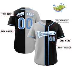 Black Gray-White Split Fashion Baseball Jersey 2