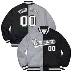 Black Gray-White Split Two Tone Letterman Varsity Jacket