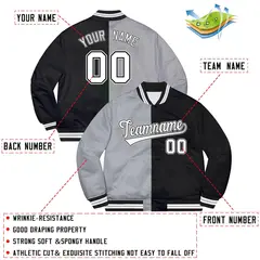Black Gray-White Split Two Tone Letterman Varsity Jacket 2